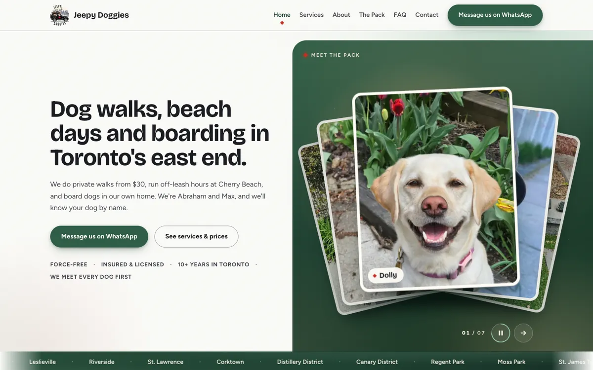 Jeepy Doggies homepage on a computer